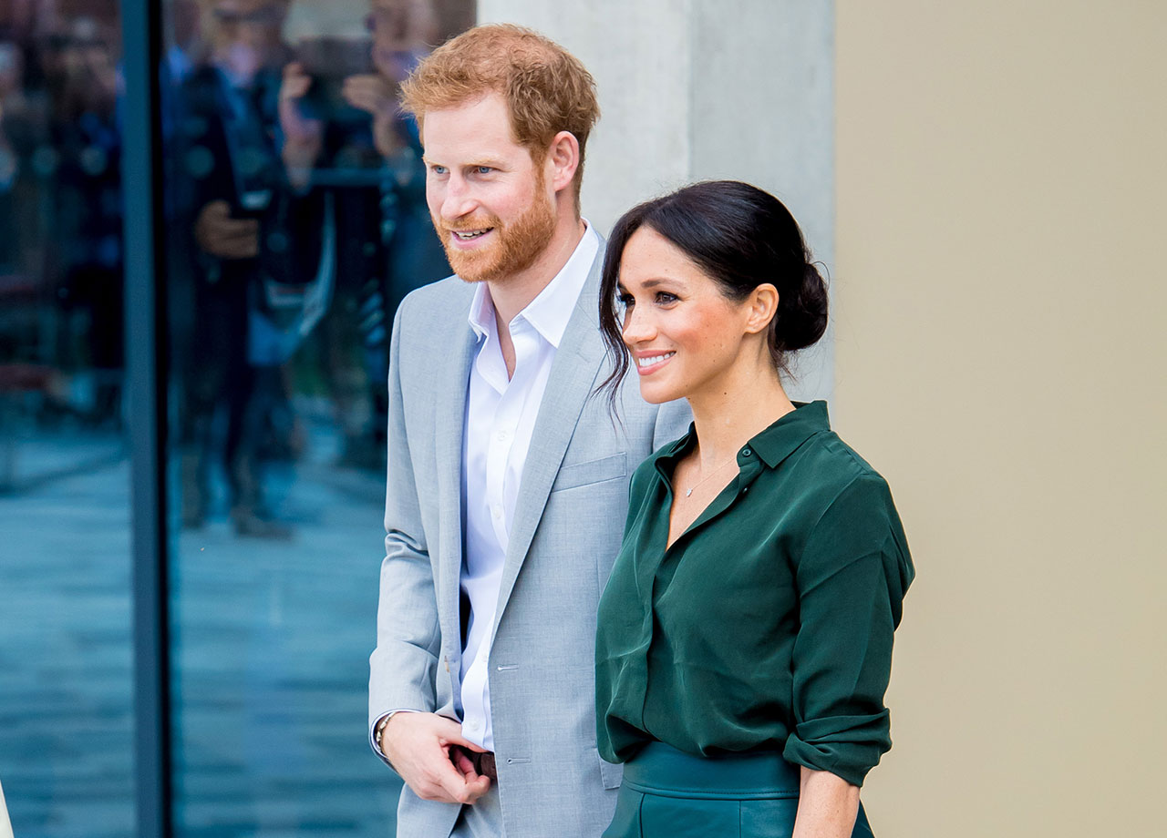 Prince Harry grey suit Meghan Markle green outfit