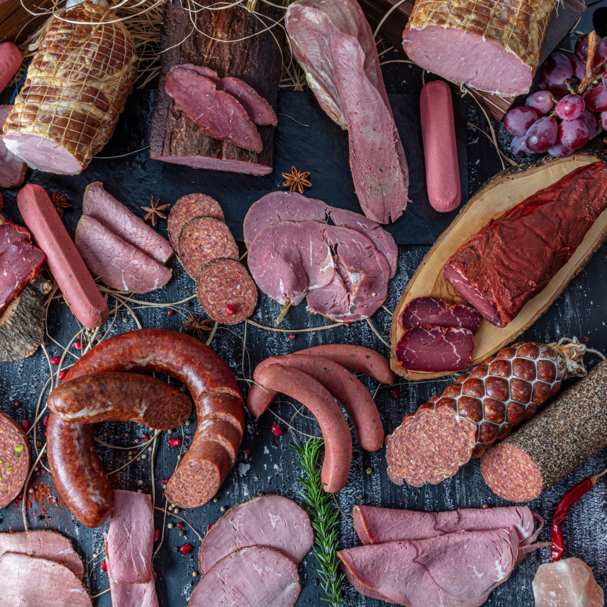 sausages and various meats