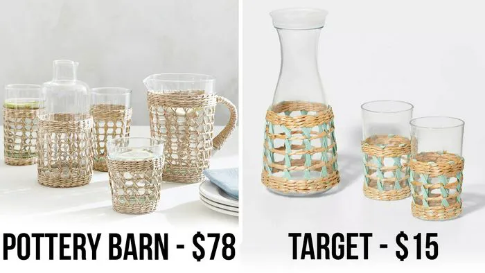 "Target rattan glass dupe of Pottery Barn with prices"