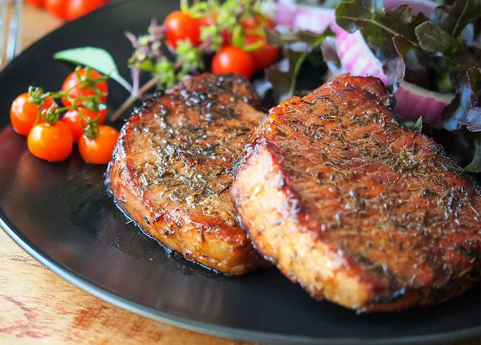 plate with two pork chops