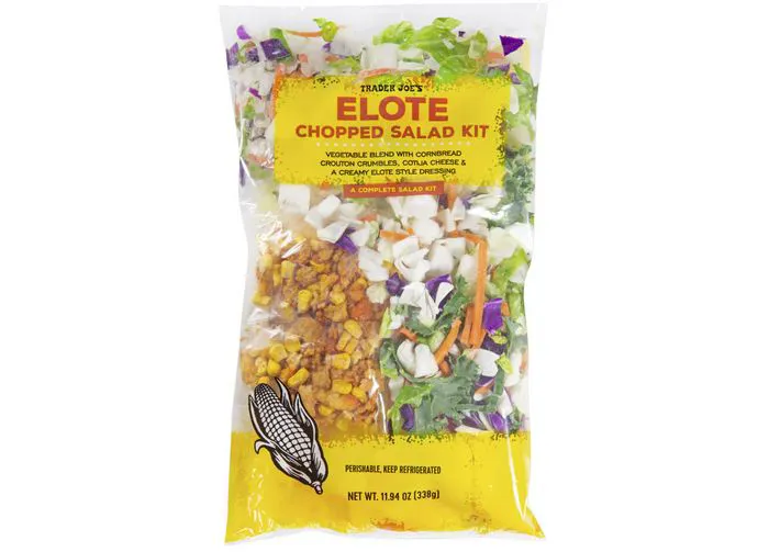 Colorful Trader Joe's elote chopped salad kit in a bowl.