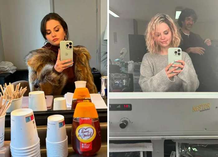 Selena Gomez mirror selfies hiding hands
