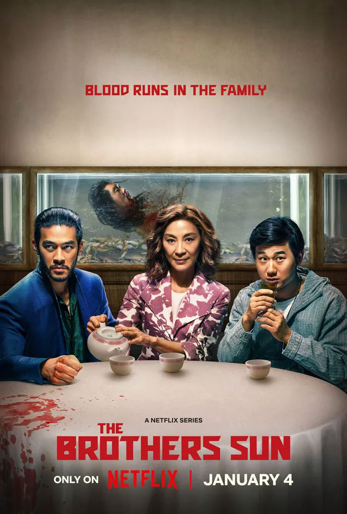 Poster for Netflix's "The Brothers Sun" featuring action and adventure.