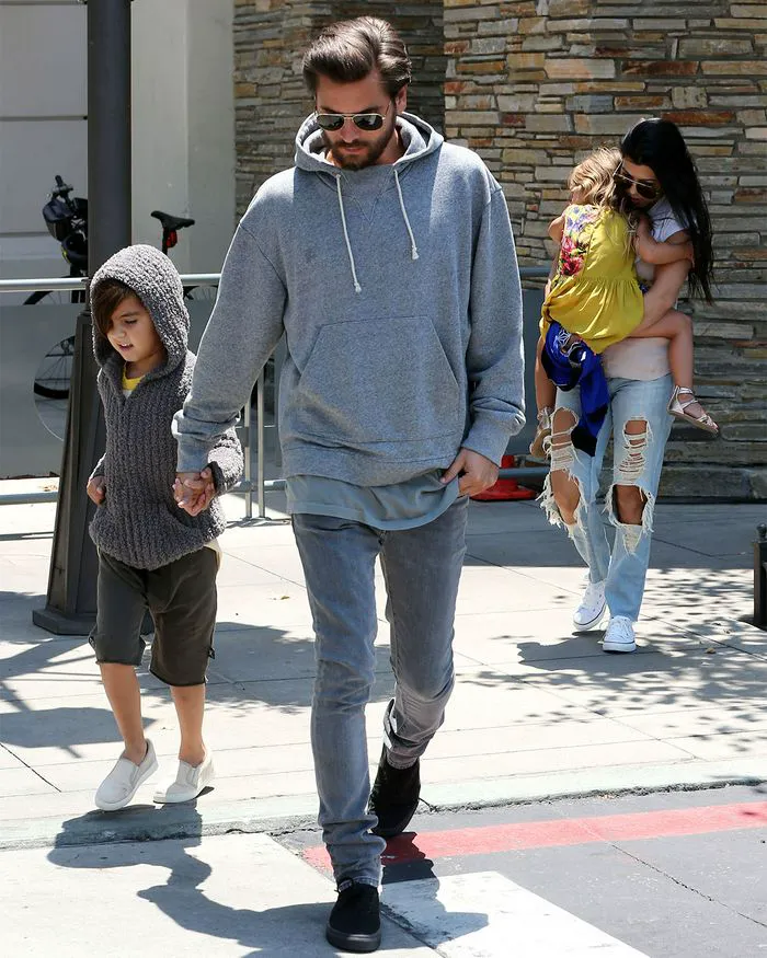 Kourtney Kardashian and Scott Disick after watching Finding Dory with kids.