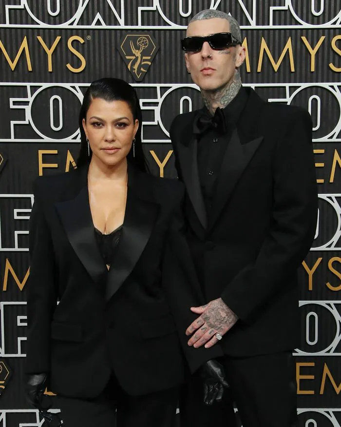 Kourtney Kardashian and Travis Barker at the 75th Primetime Emmy Awards.