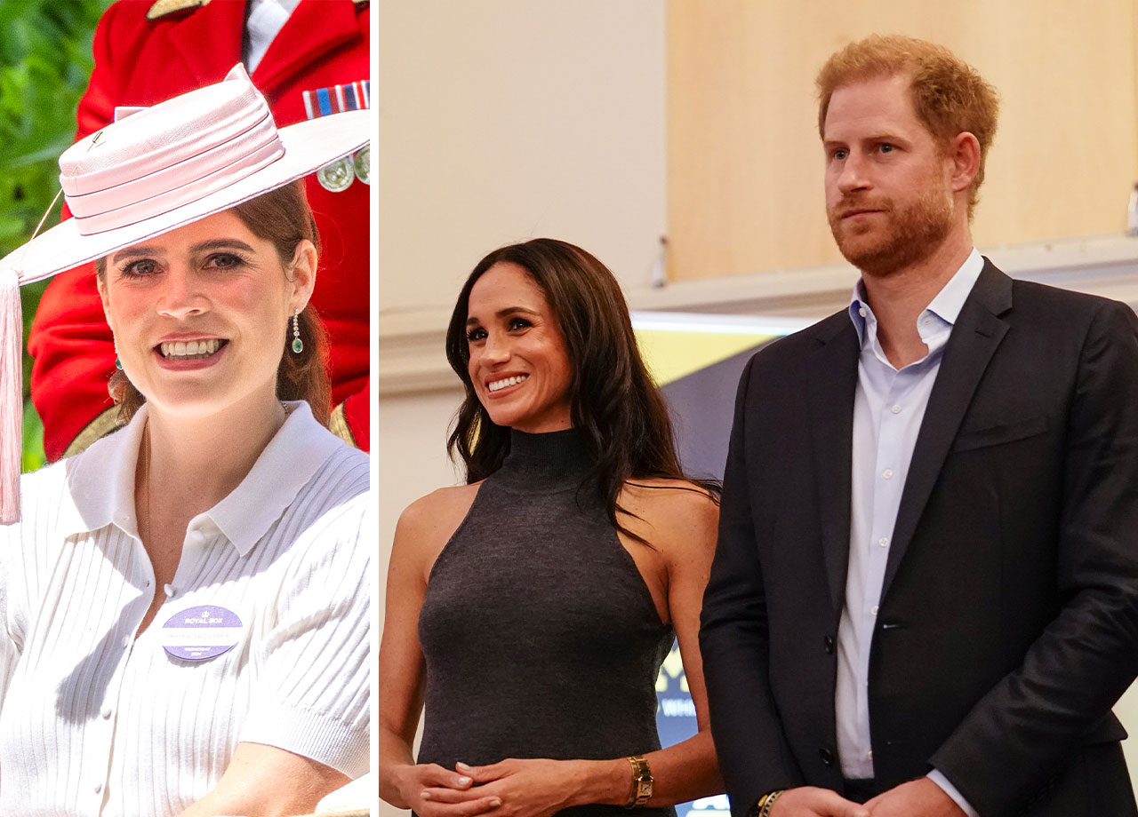 Princess Eugenie with Prince Harry and Meghan Markle