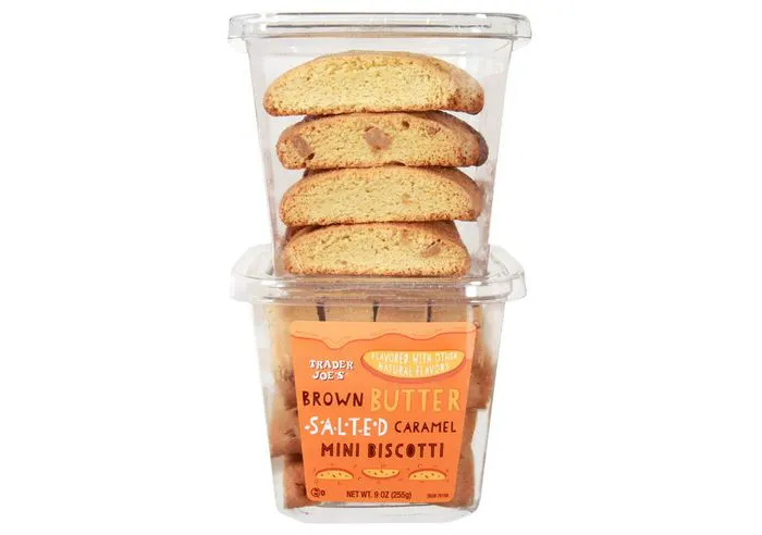 Trader Joe's brown butter salted caramel mini biscotti stacked