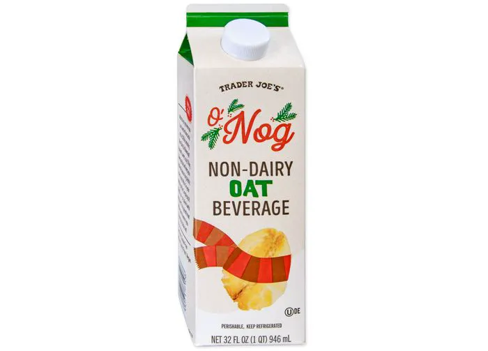 Trader Joe's O-Nog holiday beverage with festive garnish