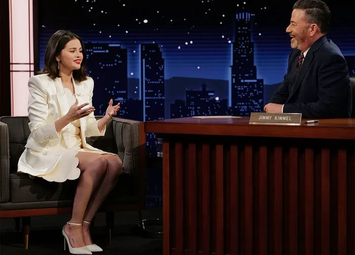 Selena Gomez captivating the audience on Jimmy Kimmel Live.