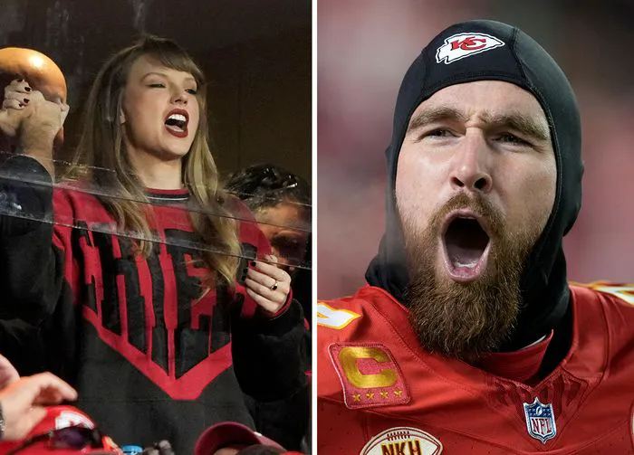 Travis Kelce and Taylor Swift at a football game together.