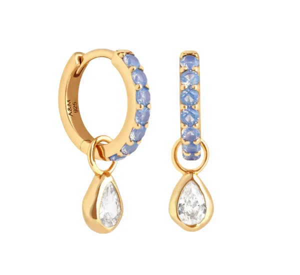 Astrid Miyu Blue Pear Charm Huggies for trendy earrings