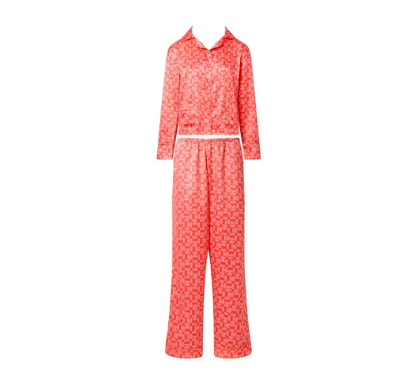 Bluebella Tabitha luxury satin long pajama set in coral