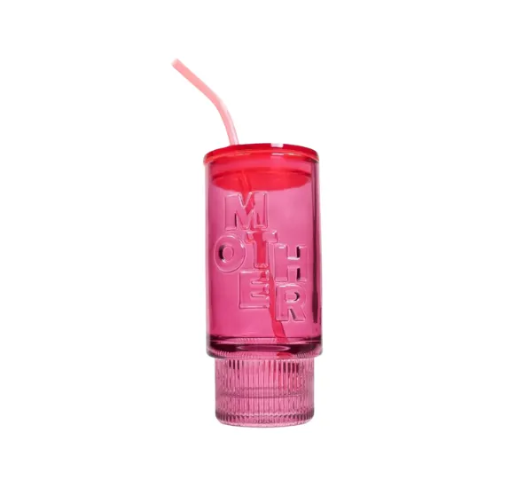 Love x June pink glass tumbler for mothers
