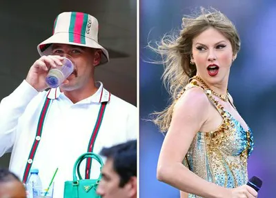 Taylor Swift and Travis Kelce sipping a cocktail