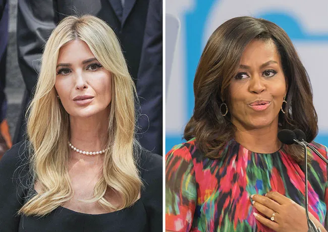 Ivanka Trump and Michelle Obama share a moment together.