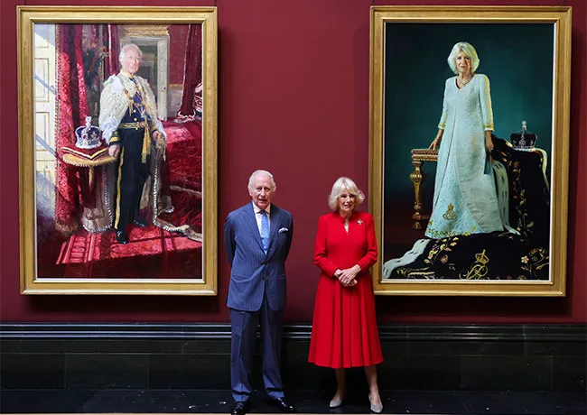 King Charles and Queen Camilla at the National Gallery for coronation portrait unveiling