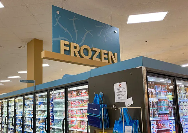 Frozen section at grocery store