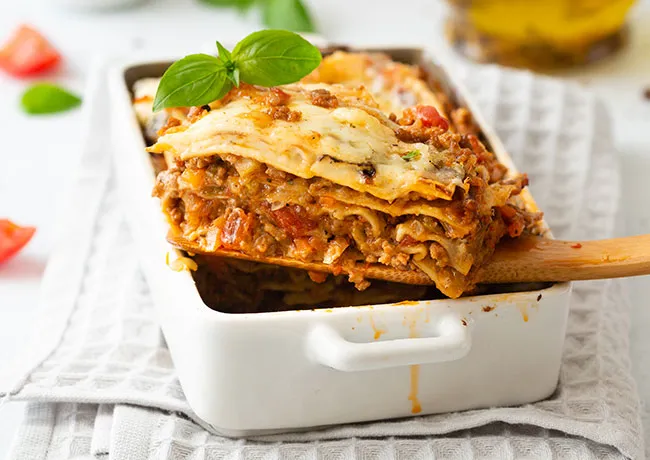 Lasagna in a baking dish