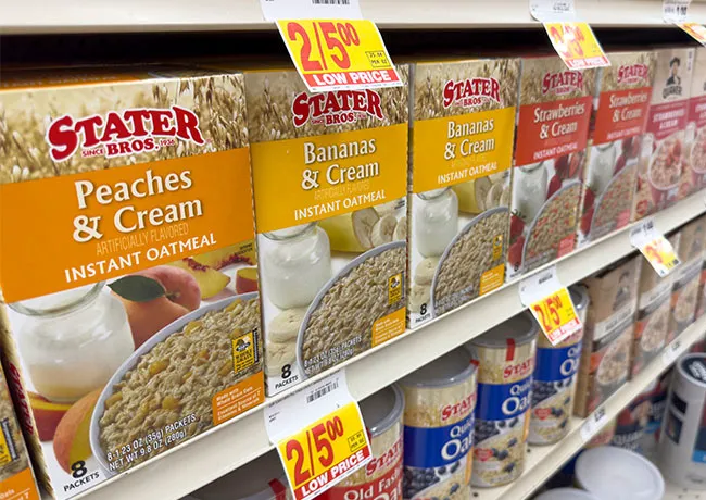 row of flavored oatmeal boxes