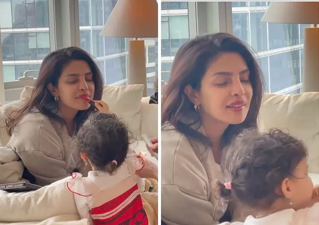 Priyanka Chopra Nick Jonas daughter playing with lipstick