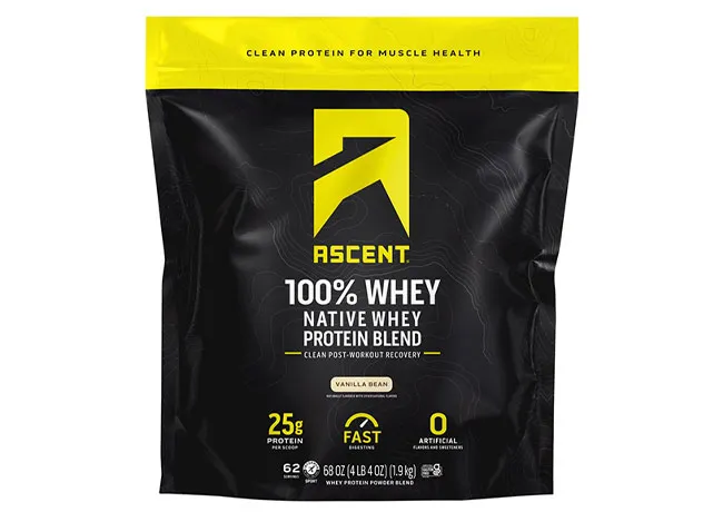 Costco Ascent 100% Whey Protein powder container