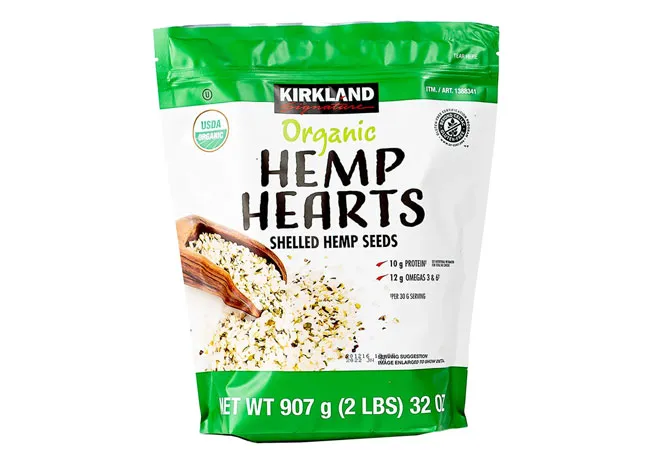 Kirkland Hemp Hearts packaging with nutritional benefits
