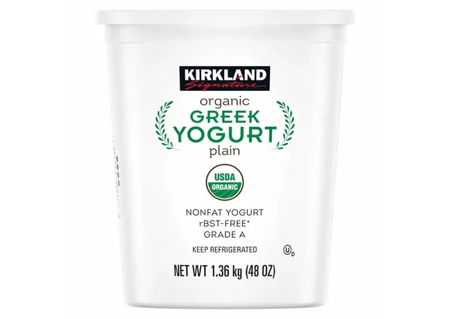 Kirkland plain Greek yogurt tub for healthy snacks