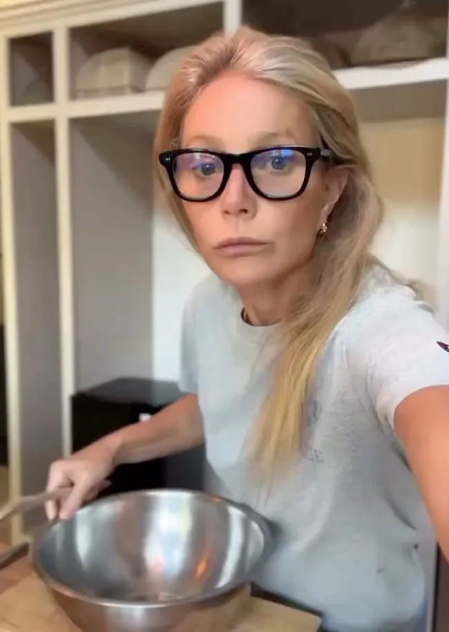 Gwyneth Paltrow cooking on Instagram, showcasing her beauty and style.