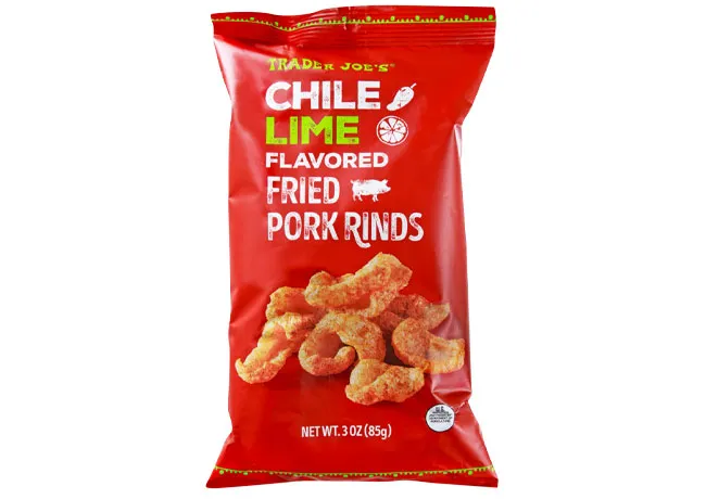 Trader Joe's chile lime flavored fried pork rinds snack.
