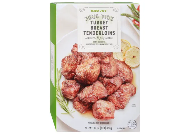Trader Joe's sous vide turkey breast package on display.