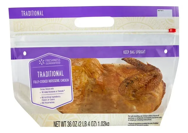 Freshness Guaranteed traditional rotisserie chicken ready to eat.