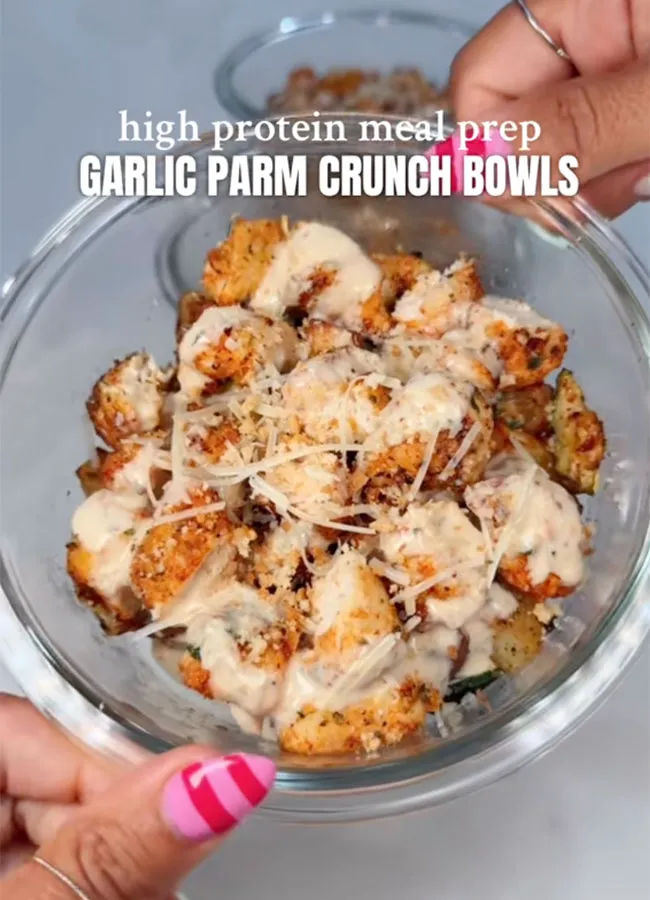 Delicious garlic parmesan bowl with fresh ingredients.