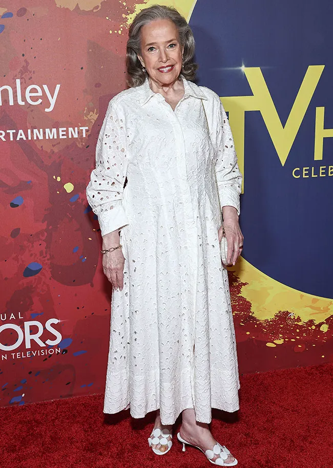 "Kathy Bates at the AAFCA TV Honors in a white dress"