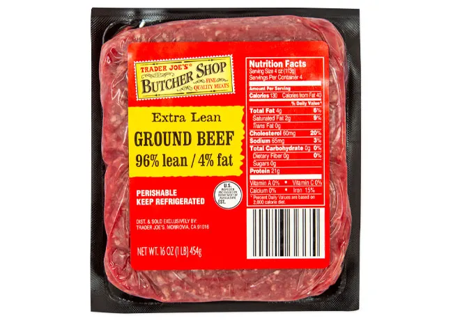Extra lean ground beef, 96% lean, 4% fat from Trader Joe's