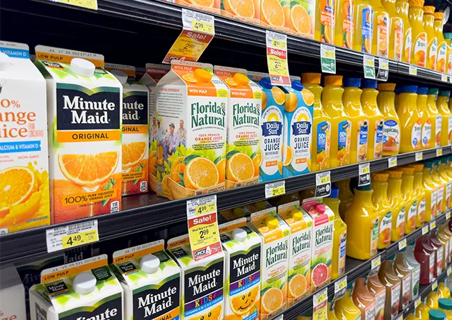 Grocery store section with sugar and artificial sweeteners