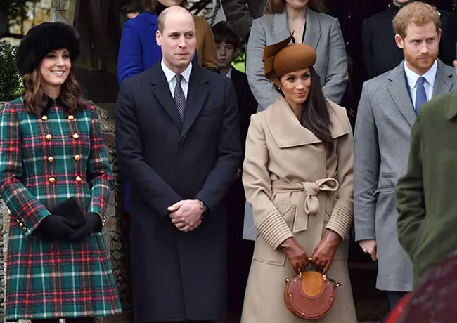 Prince Harry and Meghan Markle with Prince William and Kate Middleton Christmas Day church service