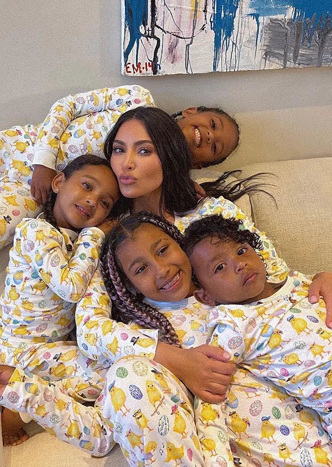 Kim Kardashian with kids at Easter