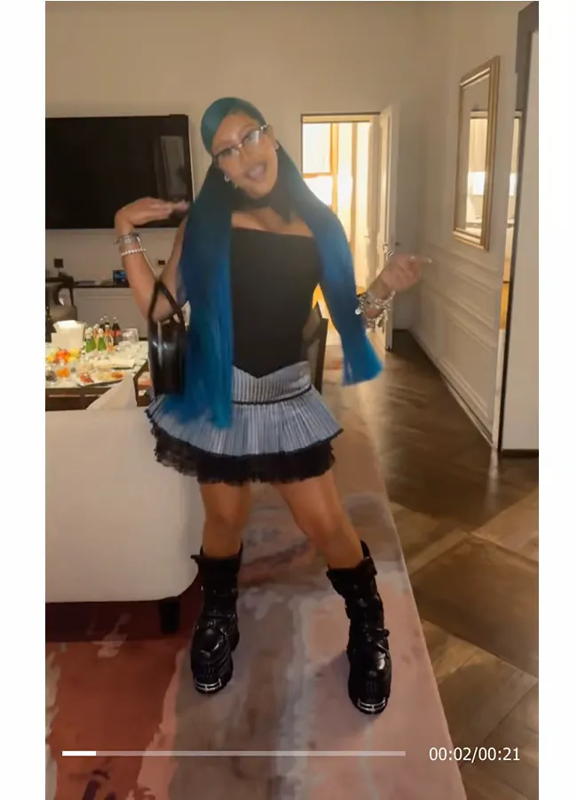 North West corset and mini skirt