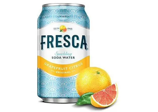Fresca soda cans arranged in a retail setting.