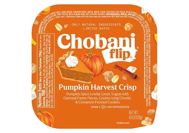 Chobani Flip pumpkin harvest crisp yogurt from Aldi.