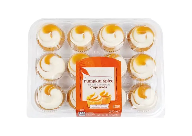 Mini pumpkin spice cupcakes from Aldi, ideal for autumn treats.