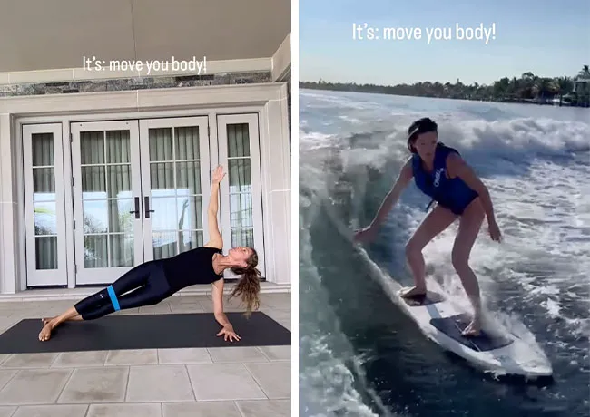 Gisele Bundchen surfing and Pilates
