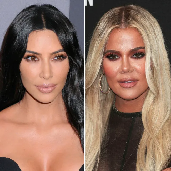Kim Kardashian and Khloe Kardashian pose together at an event.