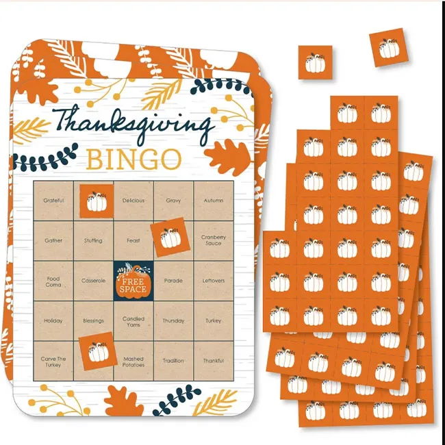 Thanksgiving bingo cards with markers for family fun.