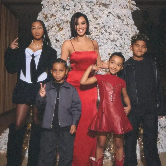 Kim Kardashian celebrating Christmas with her children.