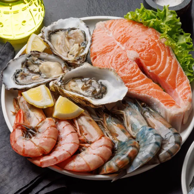 "A healthy meal with salmon and vegetables"
