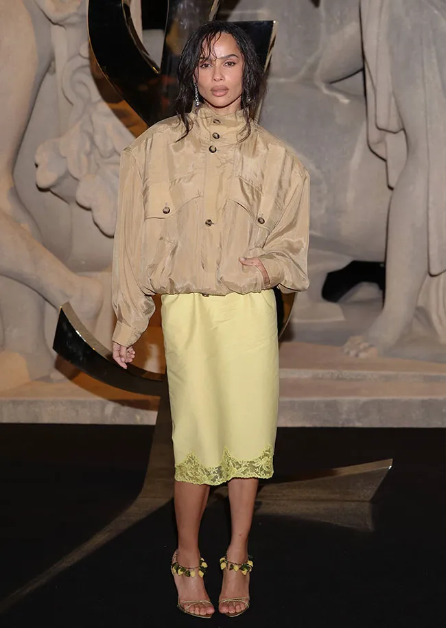Zoe Kravitz dad jacket Saint Laurent show