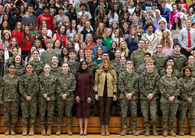 Melania Trump and Usha Vance group photo Marine Corps Base