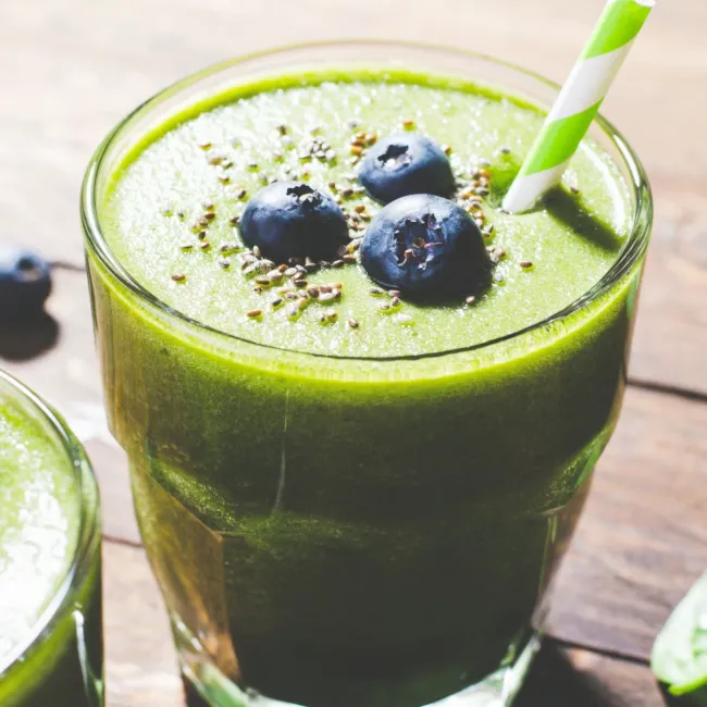 Refreshing blueberry kale smoothie in a glass