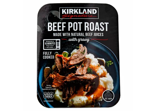Tender Kirkland beef pot roast with vegetables on a plate.